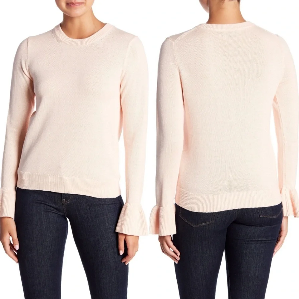 J. CREW Ruffle-Cuff Sweater In Pink XS.